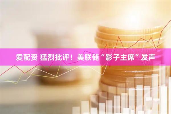 爱配资 猛烈批评！美联储“影子主席”发声