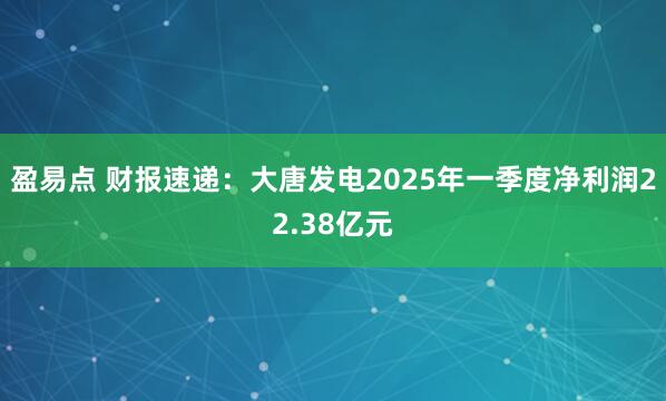 盈易点 财报速递：大唐发电2025年一季度净利润22.38亿元