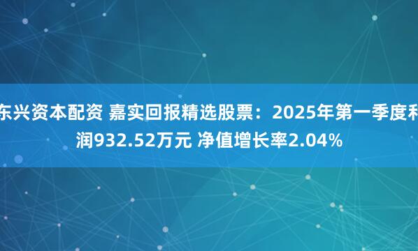 东兴资本配资 嘉实回报精选股票：2025年第一季度利润932.52万元 净值增长率2.04%