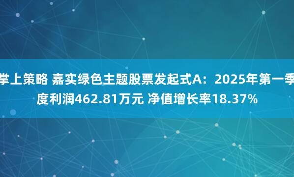 掌上策略 嘉实绿色主题股票发起式A：2025年第一季度利润462.81万元 净值增长率18.37%