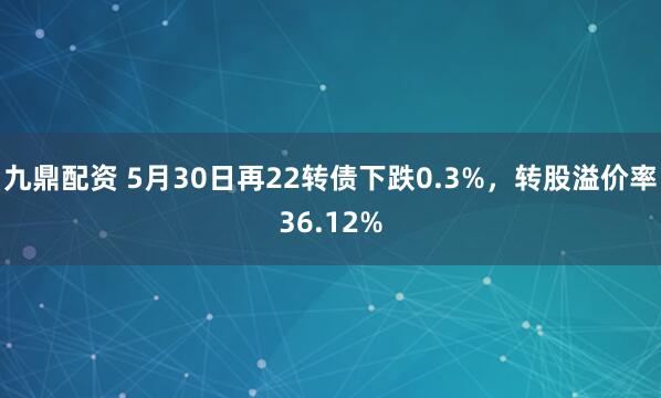 九鼎配资 5月30日再22转债下跌0.3%，转股溢价率36.12%