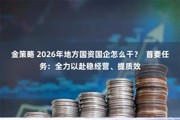 金策略 2026年地方国资国企怎么干？  首要任务：全力以赴稳经营、提质效